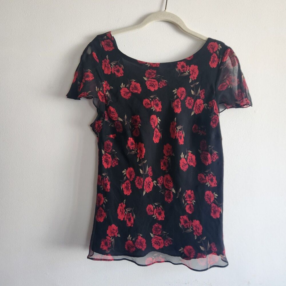 Robbie Bee Silk Y2K Top 14 Sheer Lined Cowl Back Phoebe Whimsy Floral Romantic